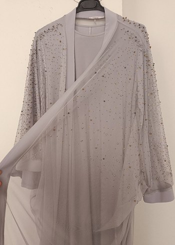 xl Beden gri Renk Gri incili Abaya elbise takımı