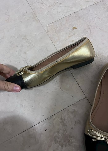 Bej Siyah Tokalı Kadın Blok Topuk Babet - Görsel 4