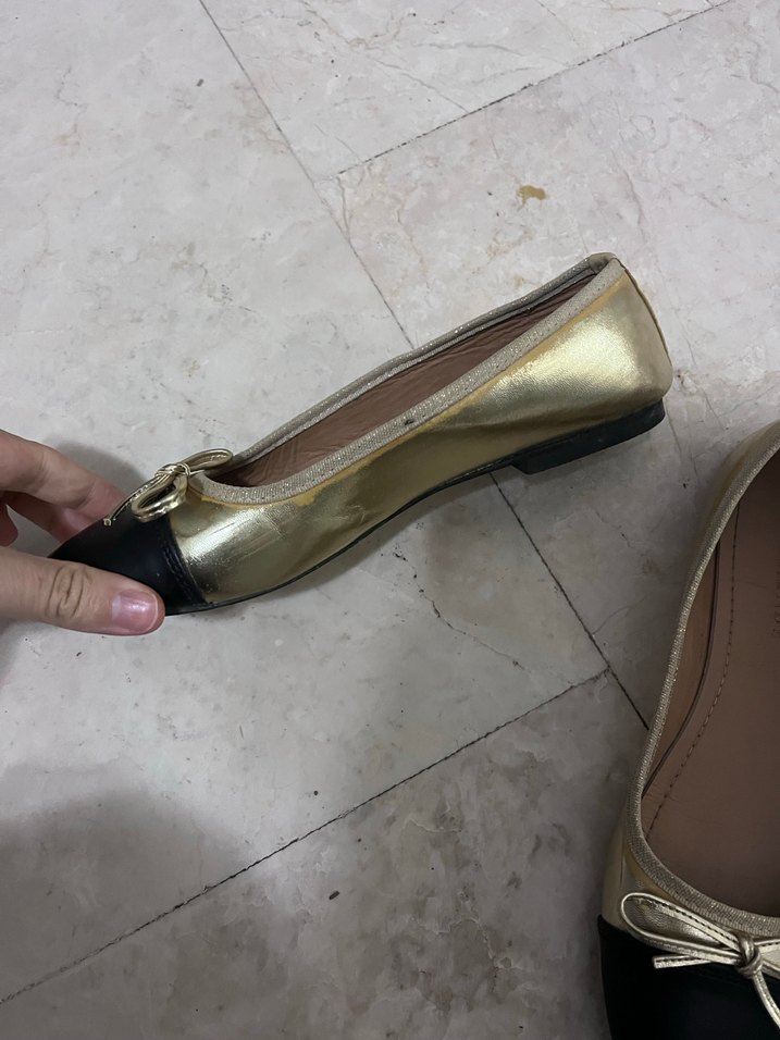 Bej Siyah Tokalı Kadın Blok Topuk Babet - Görsel 4