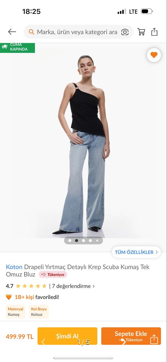 Koton Siyah Drapeli Tek Omuz Bluz - Görsel 2