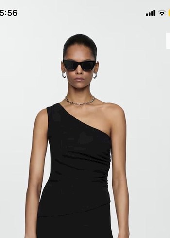 Tek Omuzlu Siyah asimetrik bluz - Görsel 2