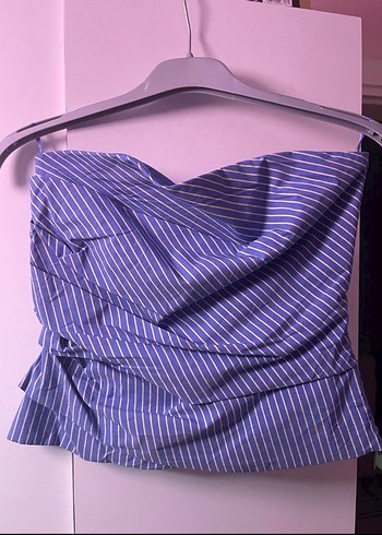 Mavi Drapeli Askısız Midi Büstiyer - Görsel 2