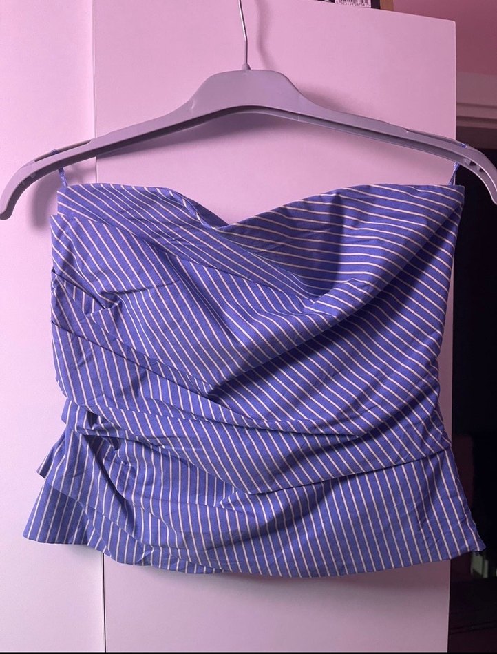 Mavi Drapeli Askısız Midi Büstiyer - Görsel 2