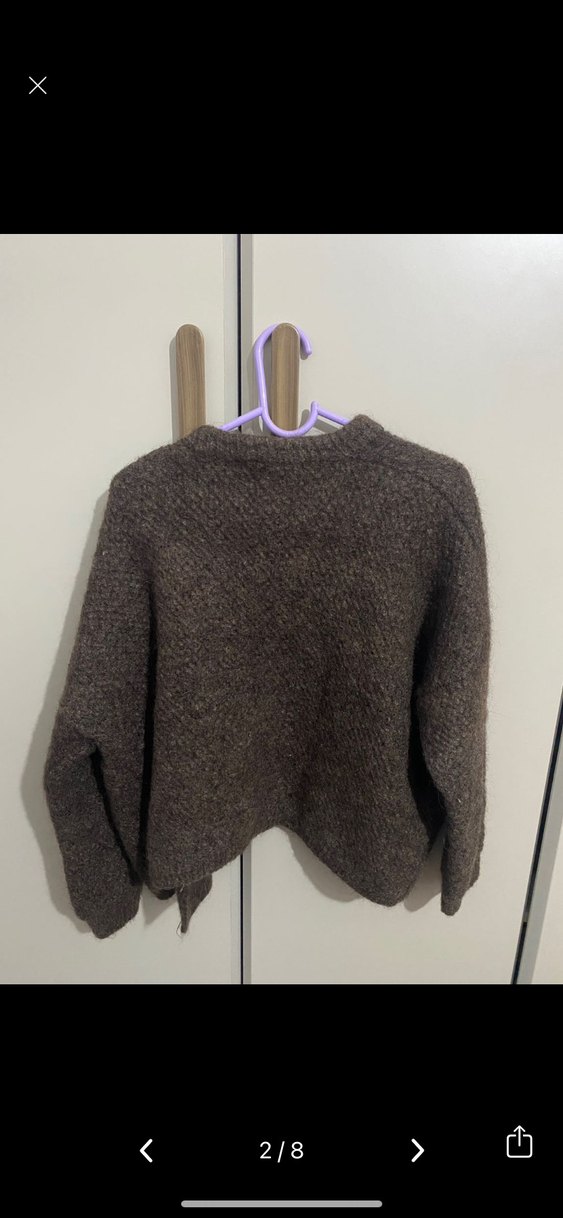 Kadın Kahverengi Örgü yün hırka - Görsel 2