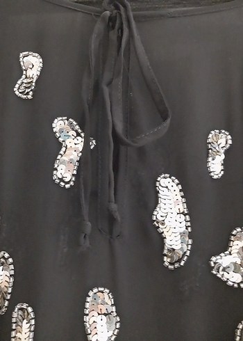 Drapeli Siyah Payetli Uzun Kollu Kadın Bluz abiye - Görsel 5