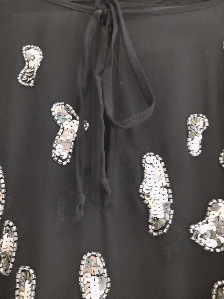 Drapeli Siyah Payetli Uzun Kollu Kadın Bluz abiye - Görsel 5