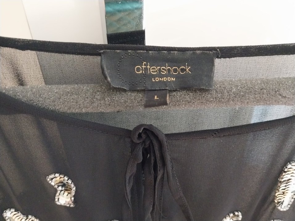 Drapeli Siyah Payetli Uzun Kollu Kadın Bluz abiye - Görsel 3