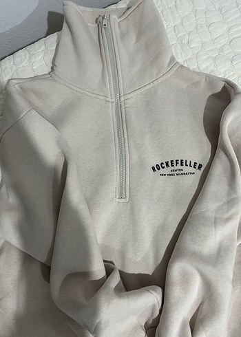 s Beden Bej Yarım Fermuarlı Kadın Sweatshirt
