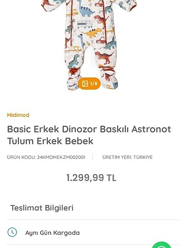 Diğer Dinozor Baskılı Astronot Tulum Erkek Bebek