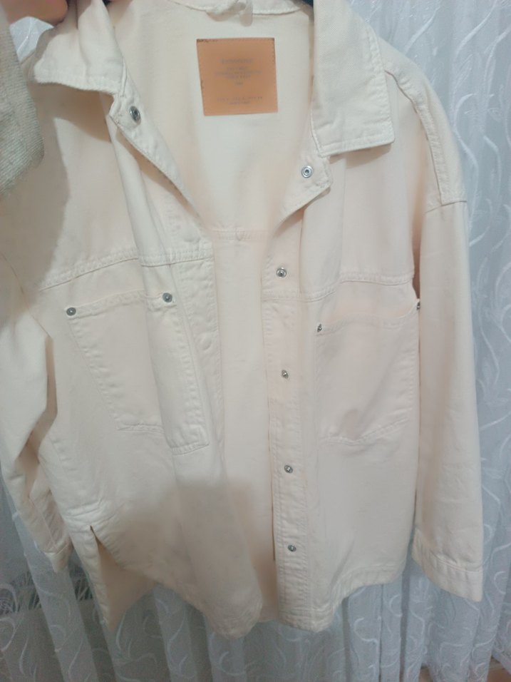 Düğmeli krem kot ceket - Görsel 3