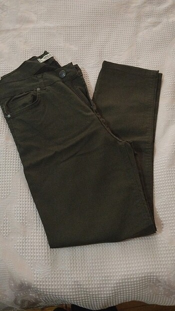 33 Beden Haki yeşil keten pantolon