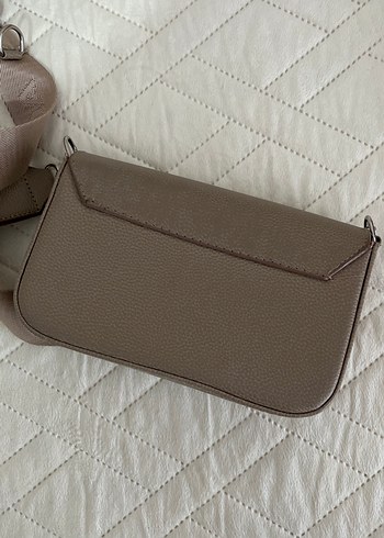 Bej Deri Kadın Çanta Kemer Detaylı - Görsel 5