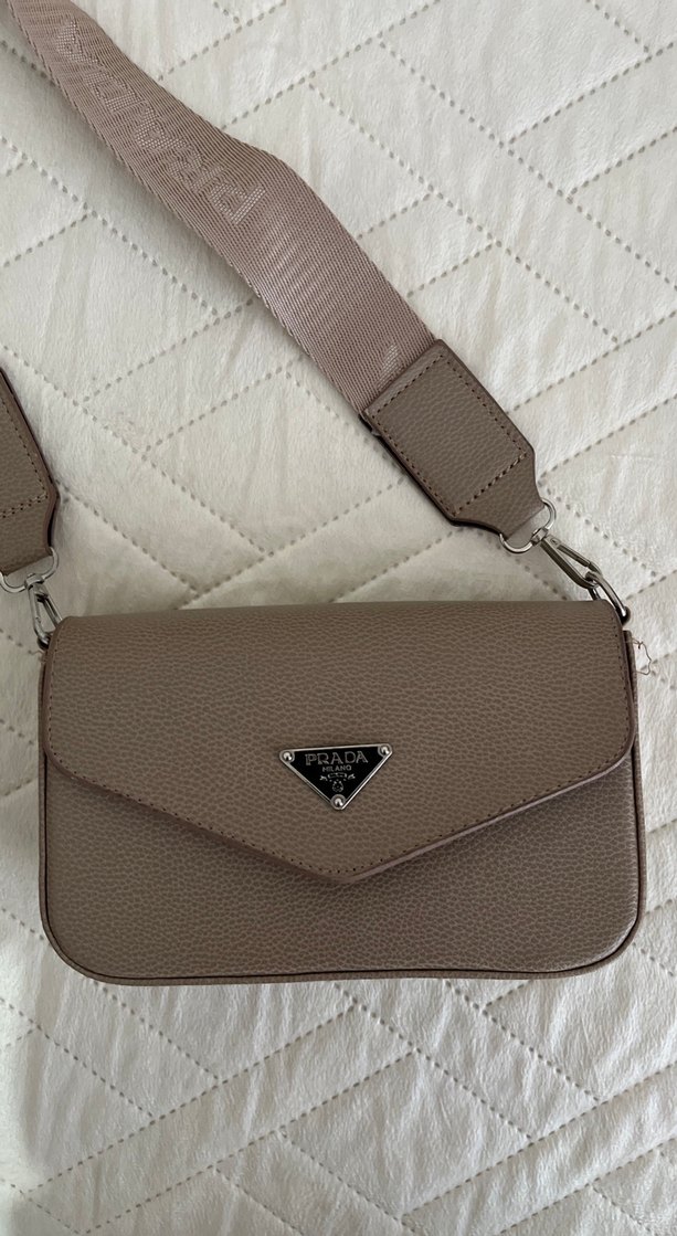 Bej Deri Kadın Çanta  Kemer Detaylı - Görsel 2