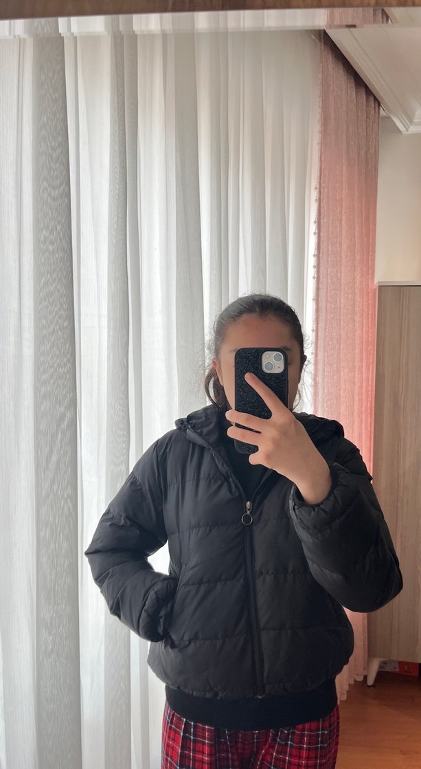 Siyah kız çoçuk Puff Mont Yüksek Yakalı - Görsel 2