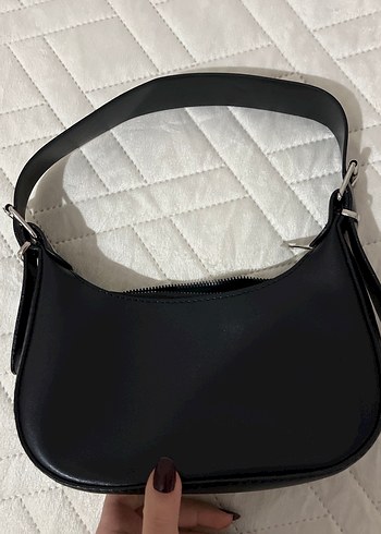 Taşlı Kemerli Siyah Deri  Kadın Çanta - Görsel 4