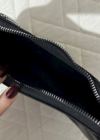 Taşlı Kemerli Siyah Deri  Kadın Çanta - Görsel 5