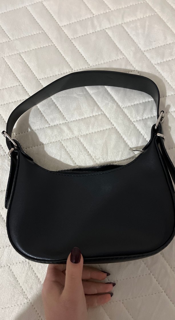 Taşlı Kemerli Siyah Deri  Kadın Çanta - Görsel 4