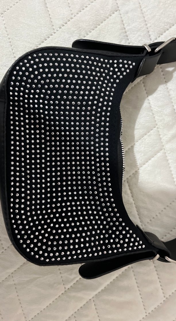 Taşlı Kemerli Siyah Deri  Kadın Çanta - Görsel 2