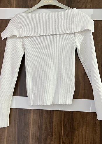 Beyaz V Yaka Fitilli Kadın Kazak - Görsel 4