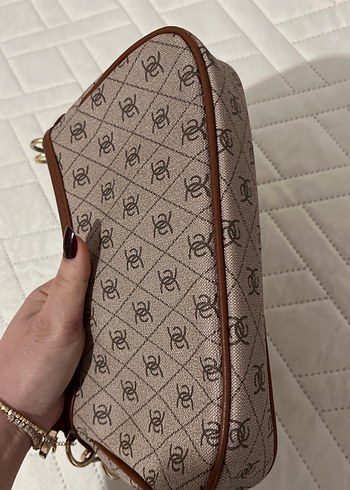 Kahverengi Deri monogrom Desenli Kadın Çanta - Görsel 4