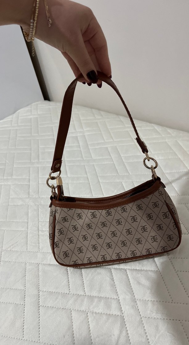 Kahverengi Deri monogrom Desenli Kadın Çanta - Görsel 2