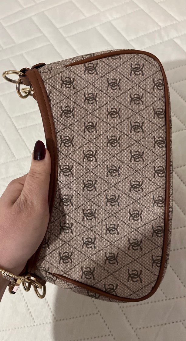 Kahverengi Deri monogrom Desenli Kadın Çanta - Görsel 5