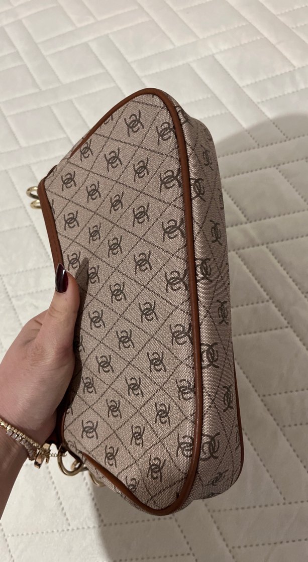 Kahverengi Deri monogrom Desenli Kadın Çanta - Görsel 4