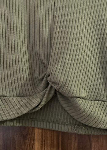 Kadın mint Fitilli Uzun Kollu Crop Kazak - Görsel 2