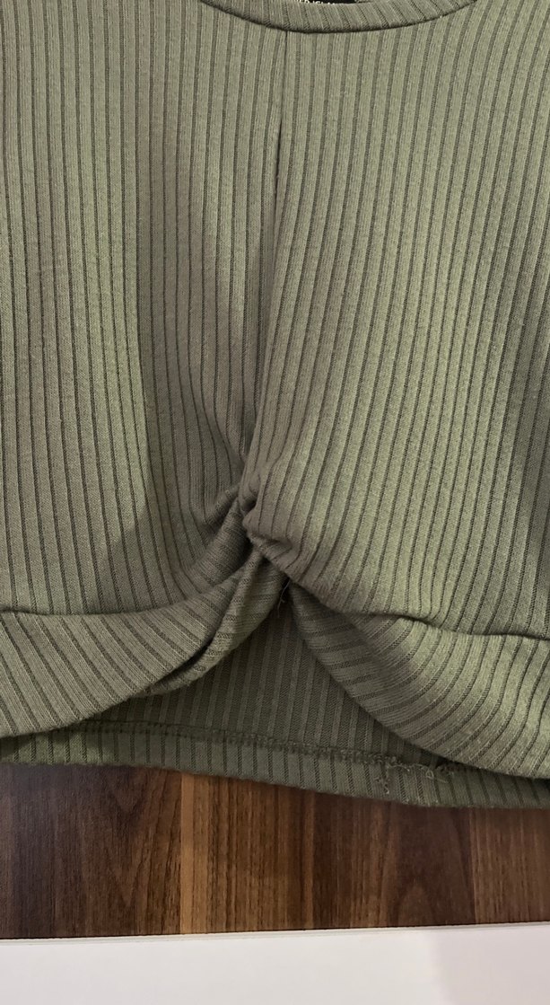 Kadın mint Fitilli Uzun Kollu Crop Kazak - Görsel 2