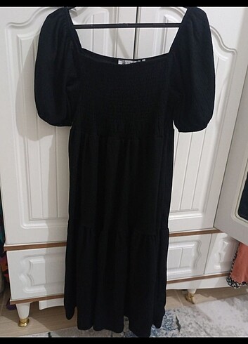 Siyah midi boy günlük elbise