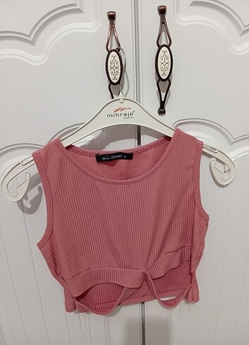 Toz pembe crop bluz 