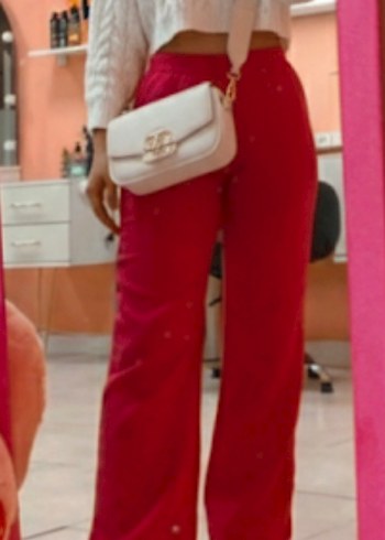 Kemerli pembe Midi Kadın Pantolon