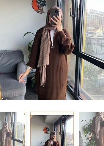 Diğer Oversize Bol Kesim Fermuarlı Triko Elbise