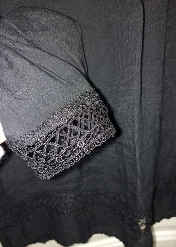 xxl Beden siyah Renk Boncuk İşlemeli Siyah Keten Bohem Bluz