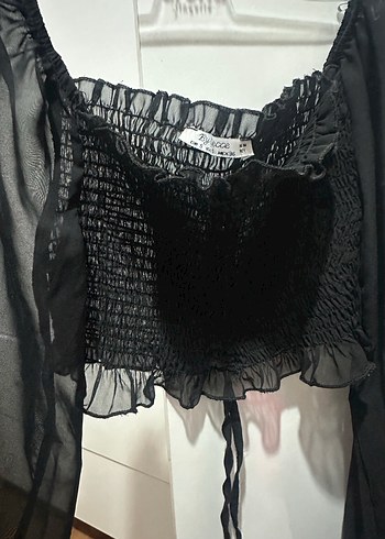 Siyah Fırfırlı Gotik Midi Bluz - Görsel 2