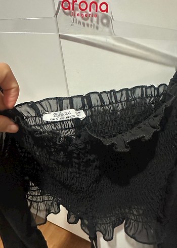 Siyah Fırfırlı Gotik Midi Bluz - Görsel 3