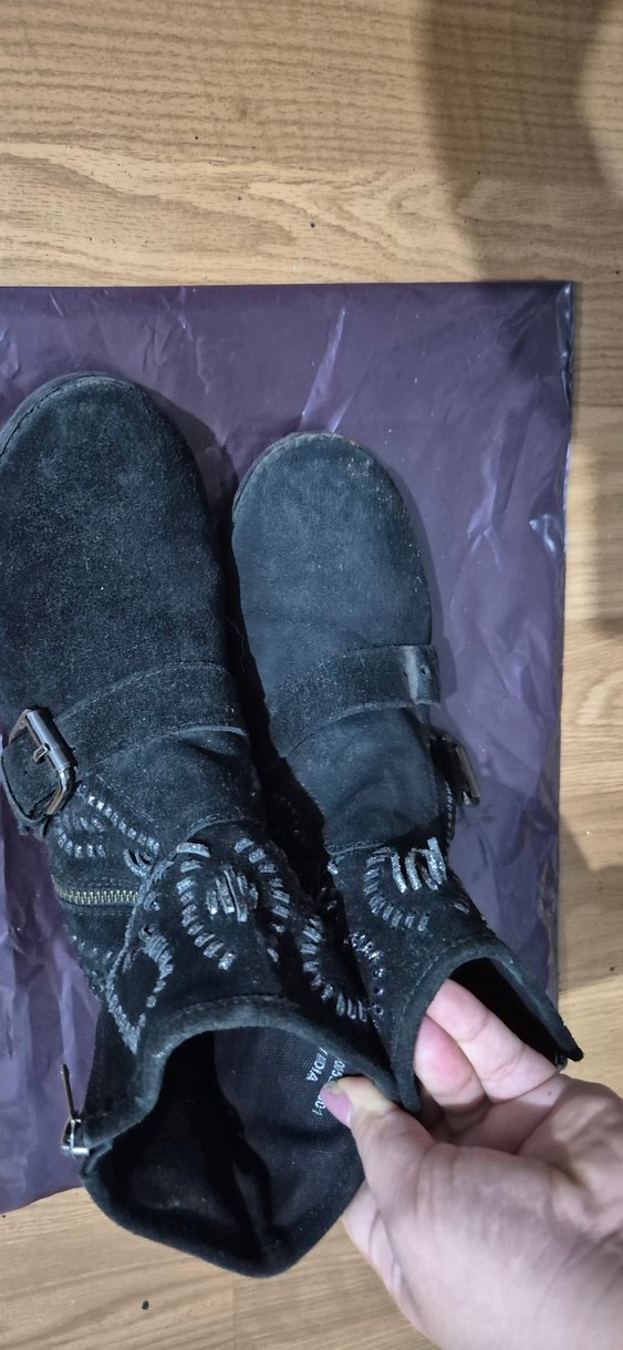 Siyah Süet Kadın Bot, Tokalı, Nakışlı - Görsel 4