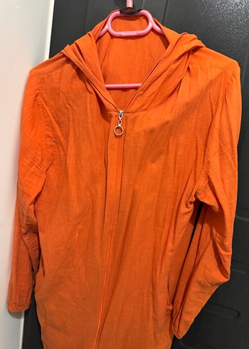 Turuncu Midi Keten Yağmurluk - Görsel 5