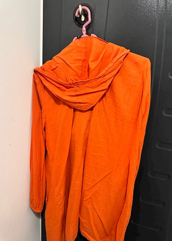 Turuncu Midi Keten Yağmurluk - Görsel 3