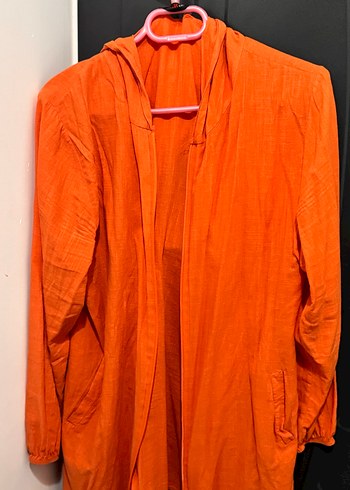 Turuncu Midi Keten Yağmurluk - Görsel 2