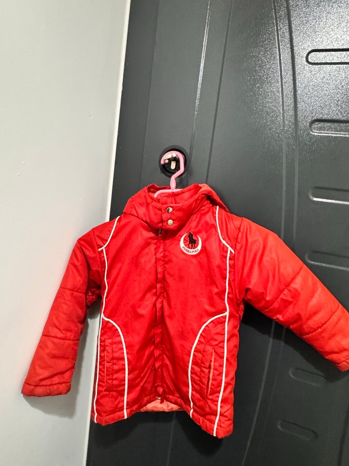 Kırmızı Parlak ünisex  Çocuk Fermuarlı Mont - Görsel 4