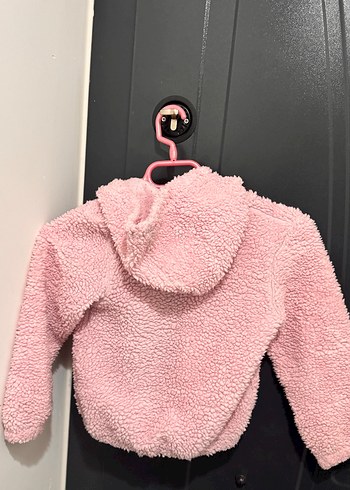 Kapüşonlu Pembe Kız Çocuk Peluş Ceket - Görsel 2