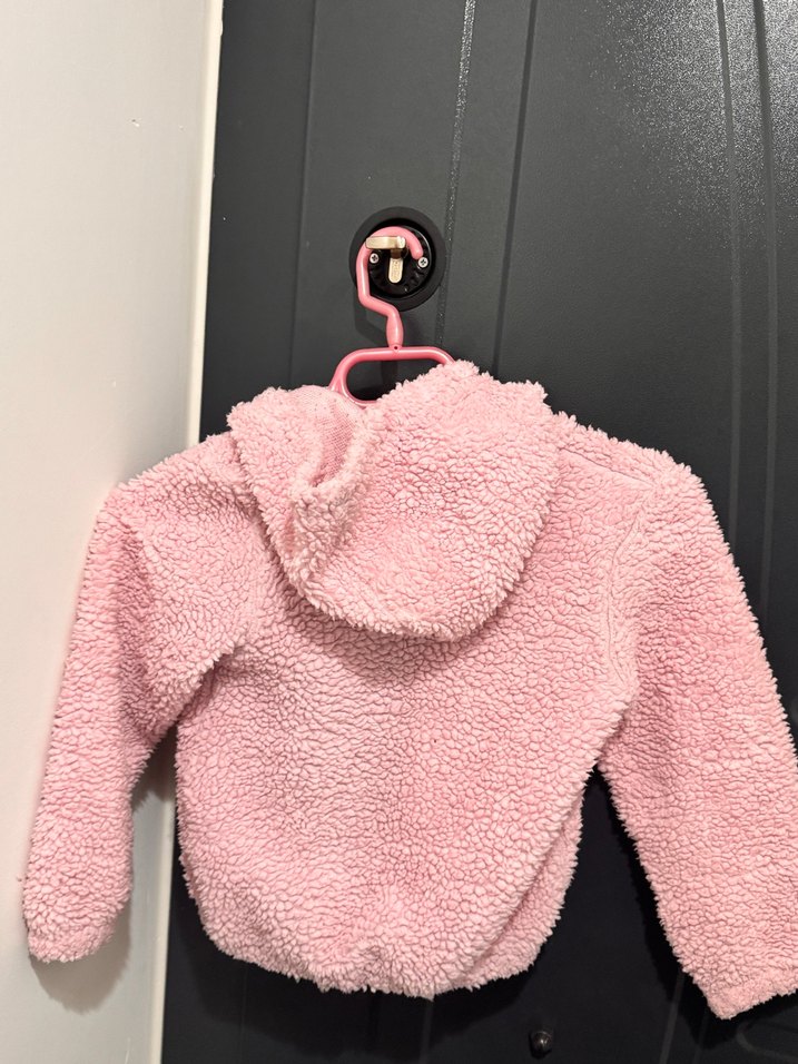 Kapüşonlu Pembe Kız Çocuk Peluş Ceket - Görsel 2