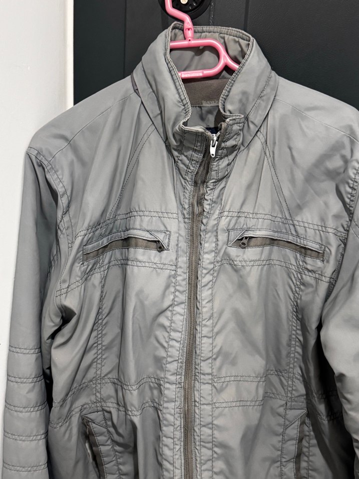 Gri Erkek Sokak Stili Fermuarlı mont - Görsel 3