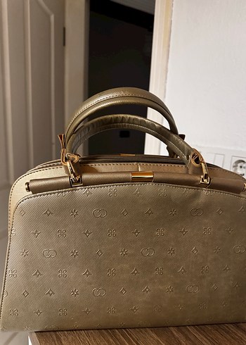 Altın Renk Yılan Desenli Deri Kadın Çanta - Görsel 5