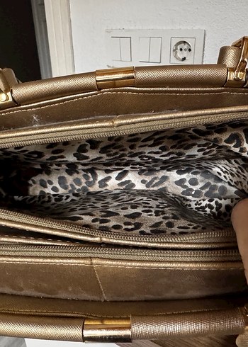 Altın Renk Yılan Desenli Deri Kadın Çanta - Görsel 2