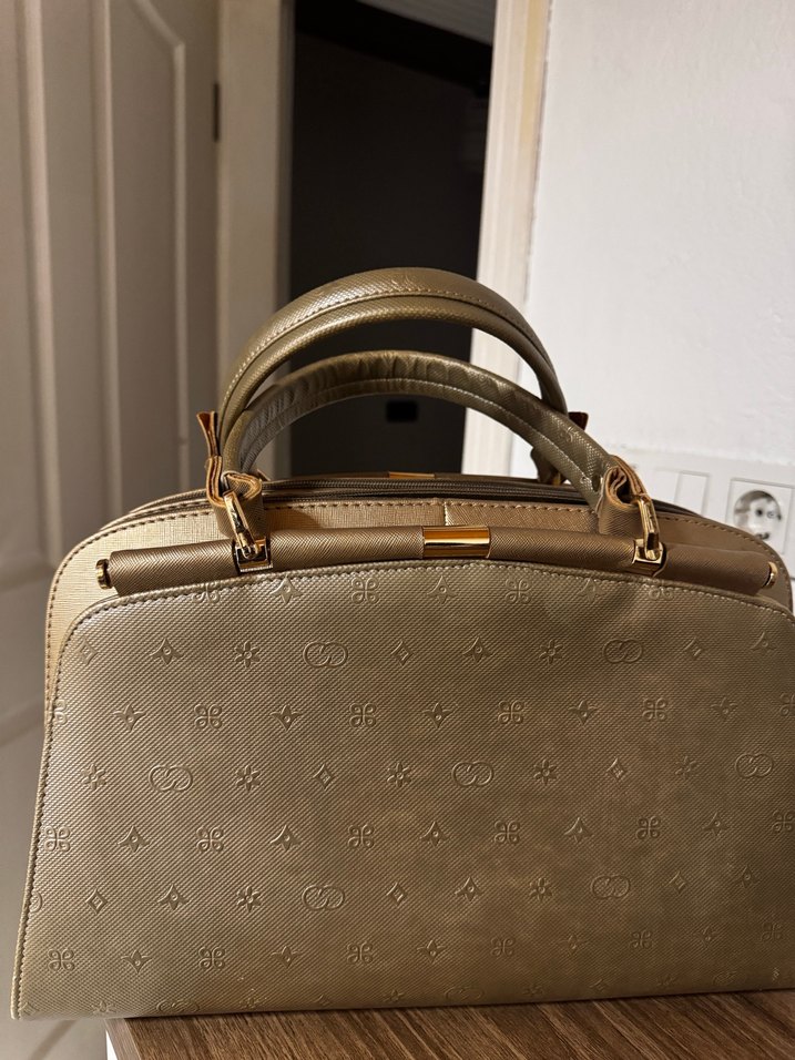 Altın Renk Yılan Desenli Deri Kadın Çanta - Görsel 5