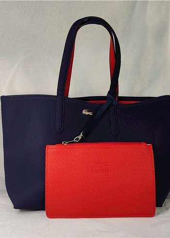Lacoste Kırmızı Deri Fermuarlı Kadın Çanta