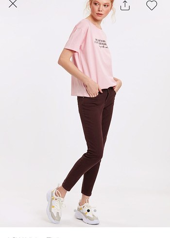 Pembe Slogan Baskılı Kadın T-shirt - Görsel 4