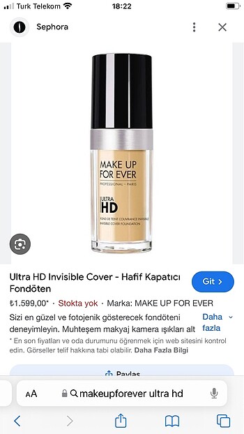 Ultra hd insivible cover hafif kapatıcı fondöten 1 kere deneme a